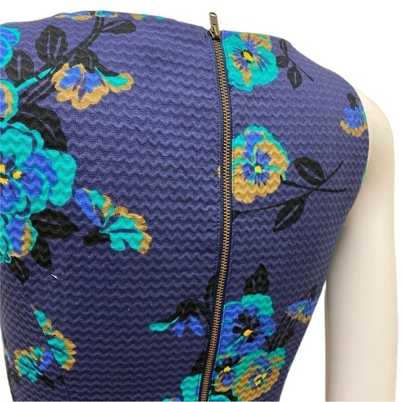 Fossil Blue Dress Lite Blue Flowers Zips Up Back - Picture 3 of 9